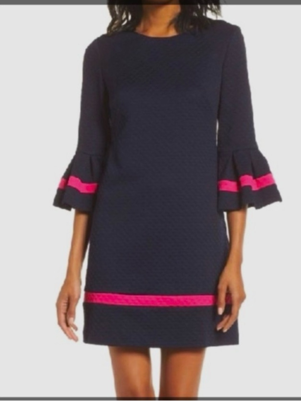 Eliza J Navy Dress with Pink Trim - Women's Bell Sleeve Shift